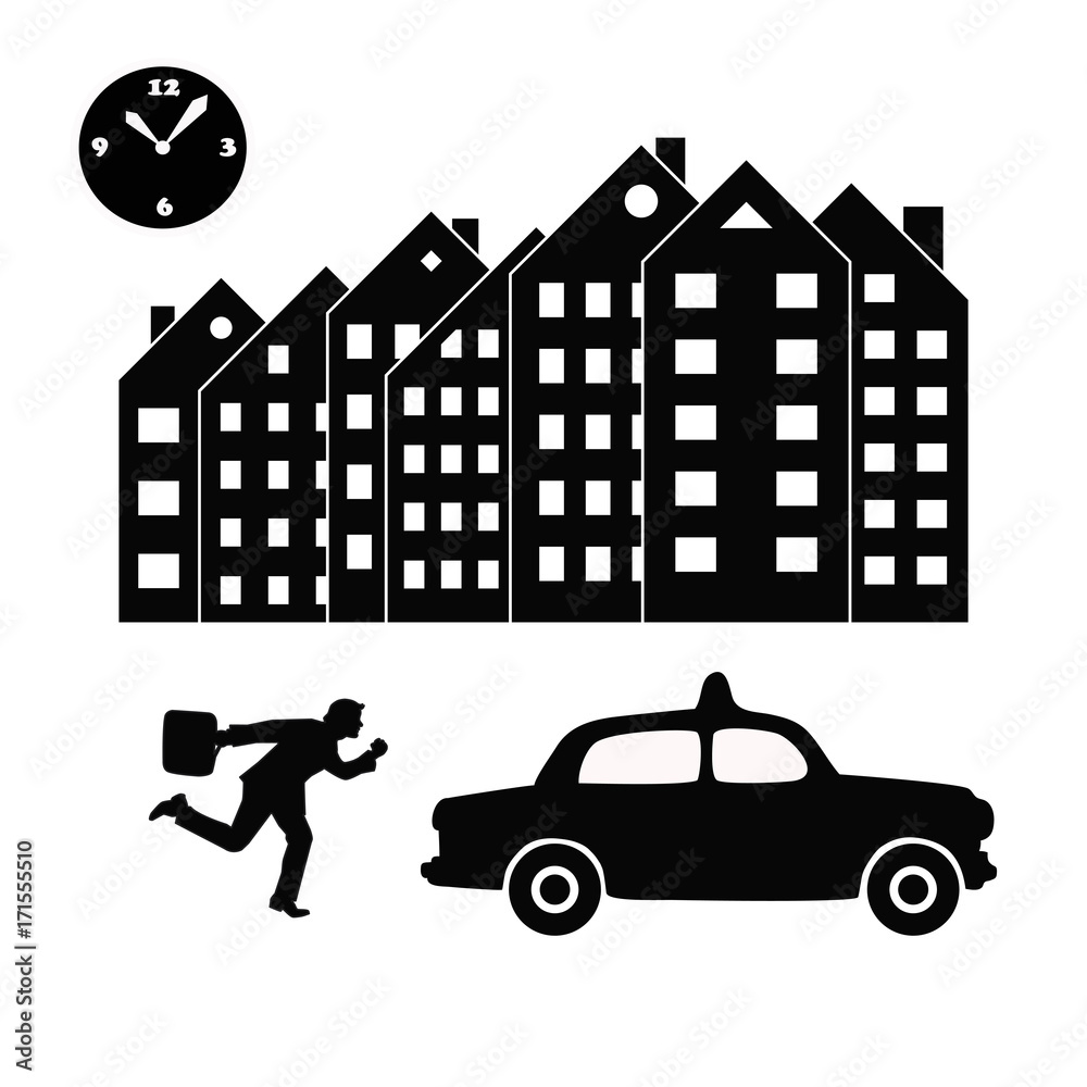 Φωτογραφία vector illustration of a businessman or an office worker ina suit trying to catch a taxi in a hurry