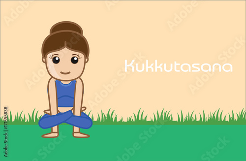 Yoga Cartoon Vector Pose - Kukkutasana photo