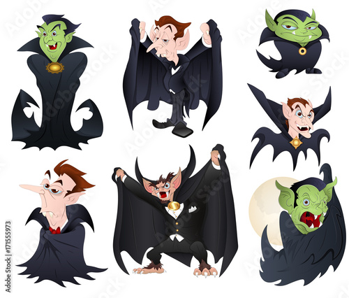 Vector Illustrations of Dracula and Vampires Monsters including Classic and Funny Modern photo