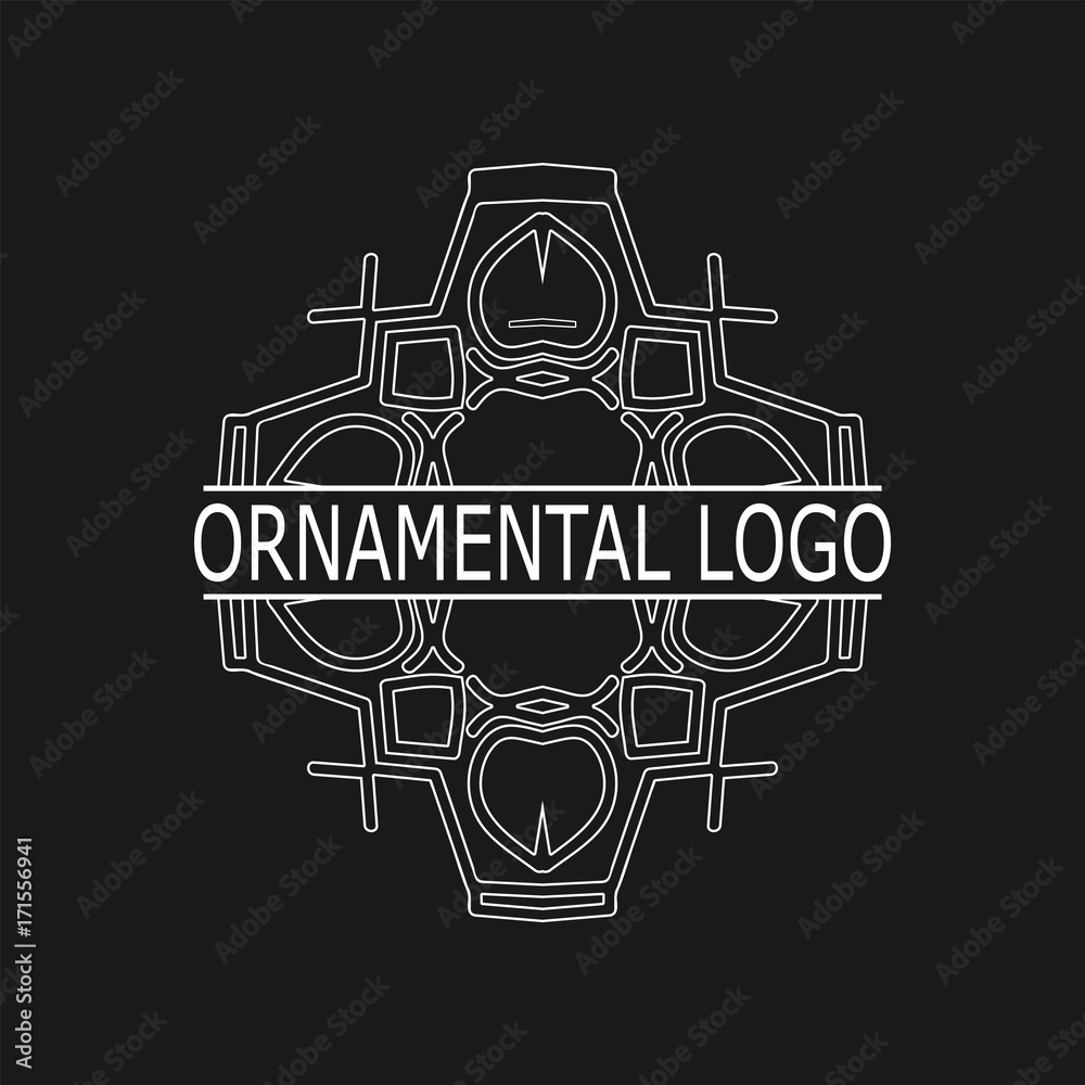 Vintage white geometrical linear vector frame, label for your logo. Vector illustration
