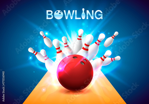Bowling club poster with the bright background. Vector illustration