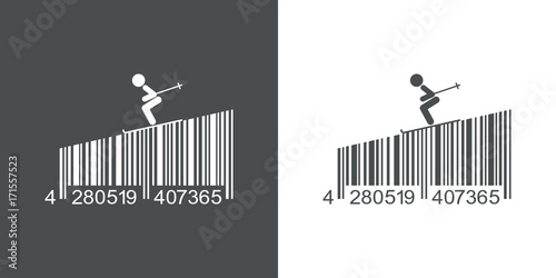 Icono plano codigo de barras esquiador gris y blanco