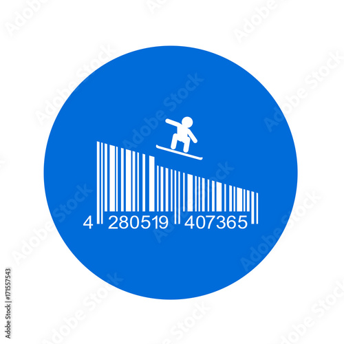 Icono plano codigo de barras snowboard en circulo azul