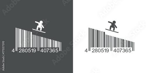 Icono plano codigo de barras snowboard gris y blanco