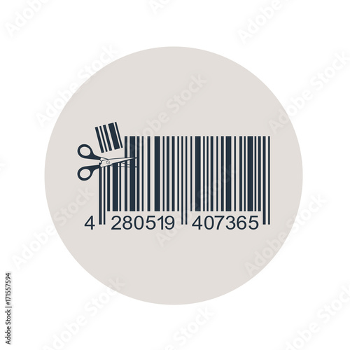 Icono plano codigo de barras tijeras en circulo gris