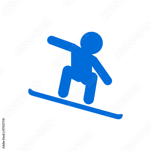 Icono plano snowboard azul en fondo blanco