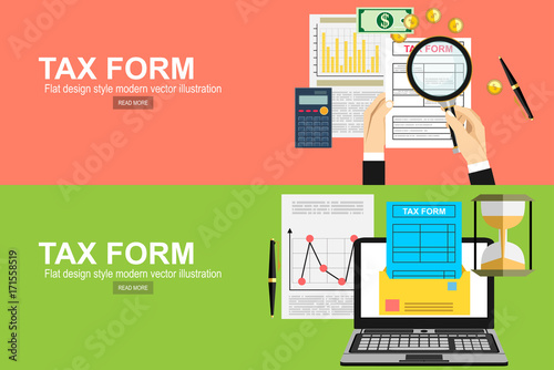 Tax calculation, budget calculation, accounting, paperwork concept. Top view.
