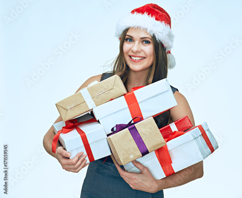 happy woman with christmas fift box. photo