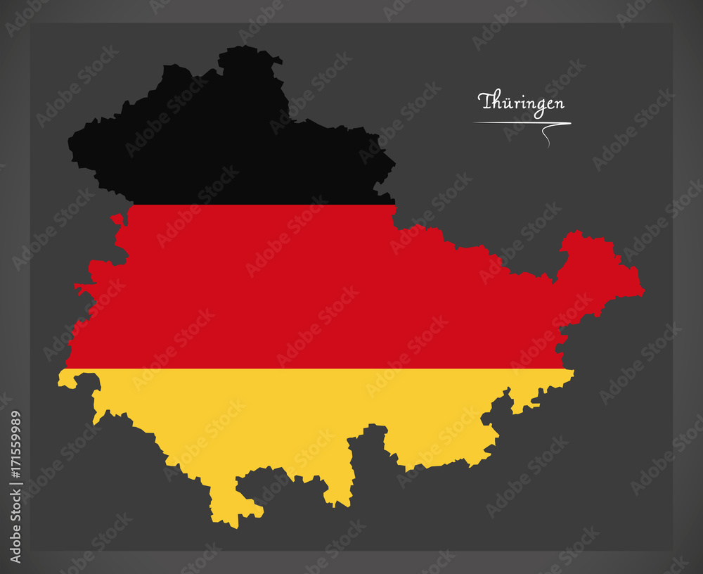 Thueringen map of Germany with German national flag illustration