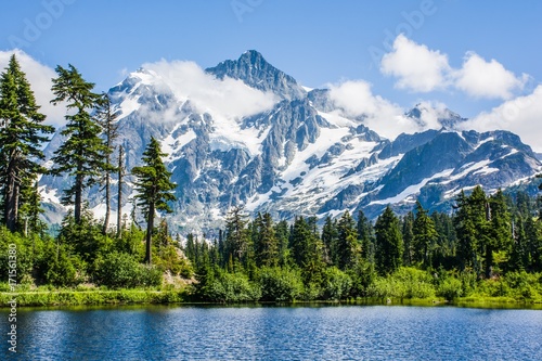 Reflection Mount Shuksan and Picture lake, North Cascades National Park, Washington, USA photo