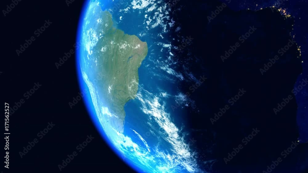 Realistic Earth. 4k Slowly rotating Earth with night lights, seamless