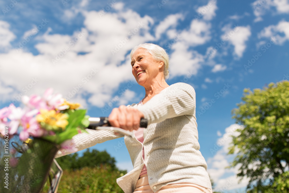 happy senior woman riding bicycle at summer park happy senior woman riding bicycle at summer park