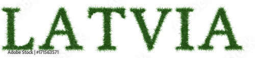 Latvia - 3D rendering fresh Grass letters isolated on whhite background.