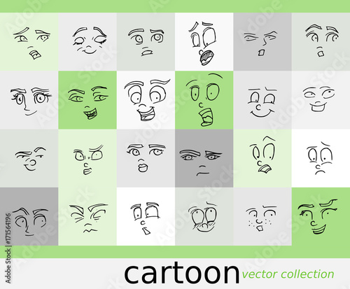 Cartoon vector collectie emoties en gezichtsuitdrukkingen