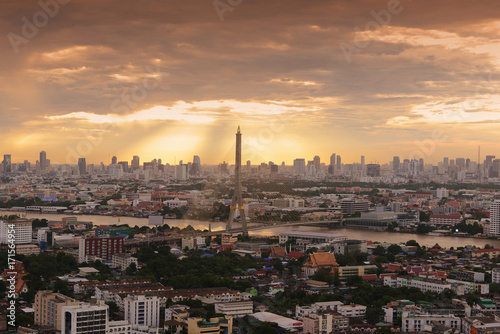 Rama 8 Bridge in Downtown Bangkok city at sunrise, Chao Phraya River, Thailand photo