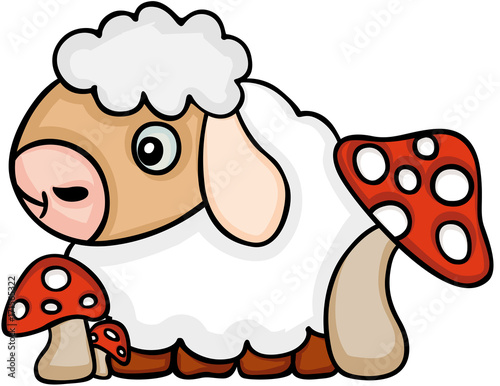 Cute sheep with mushrooms
