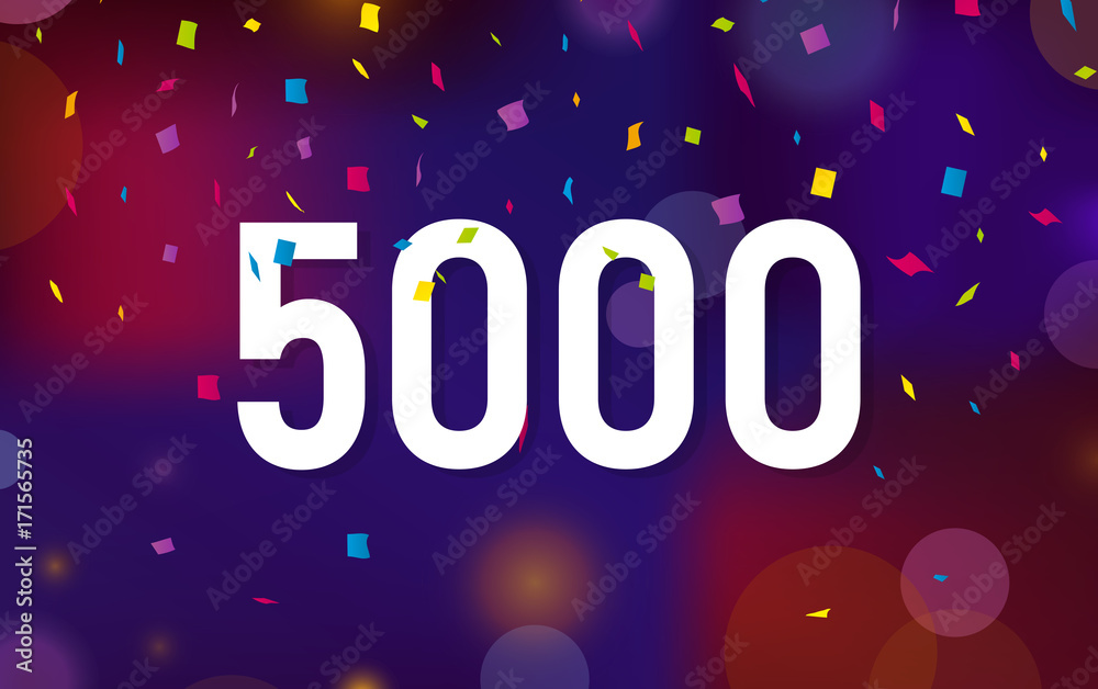 Congratulations 5K followers, five thousand followers. Thanks banner background with confetti. Vector illustration
