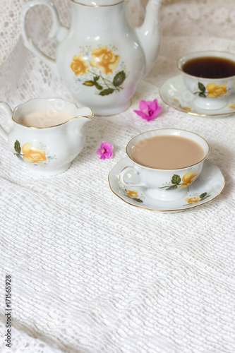 Espresso cup vintage on white table background