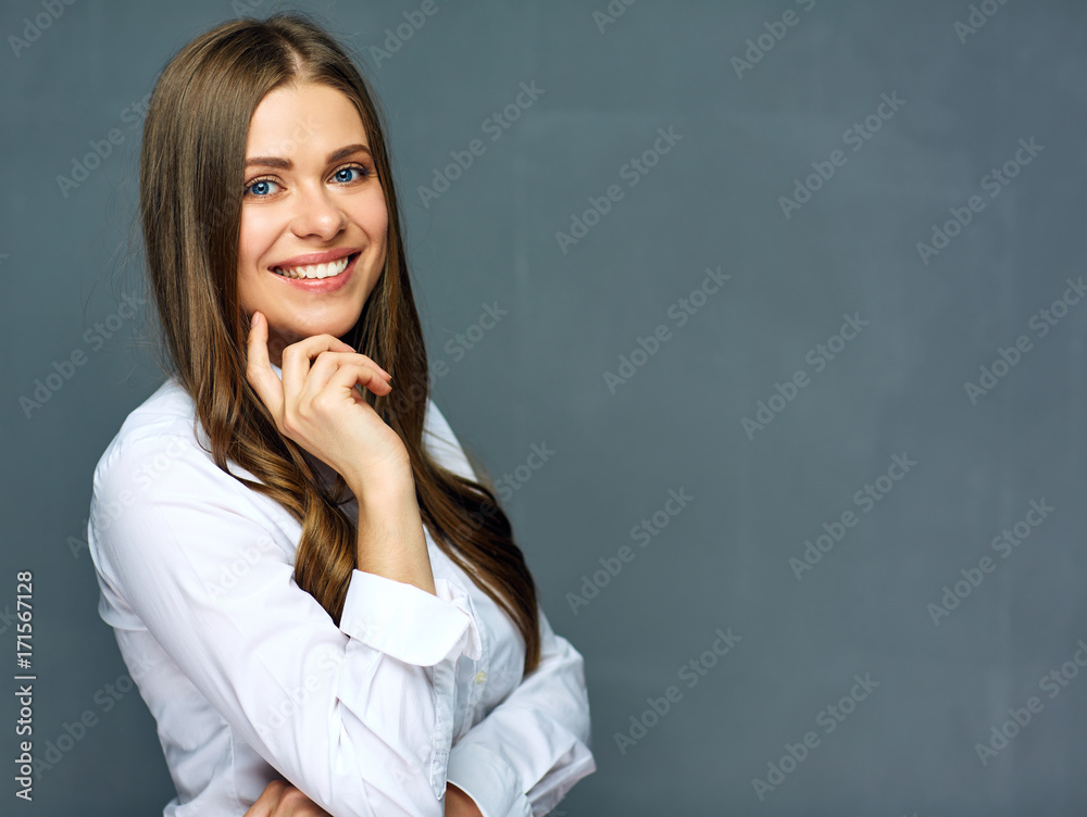 Young woman wearing white shirt. Young woman wearing white shirt.