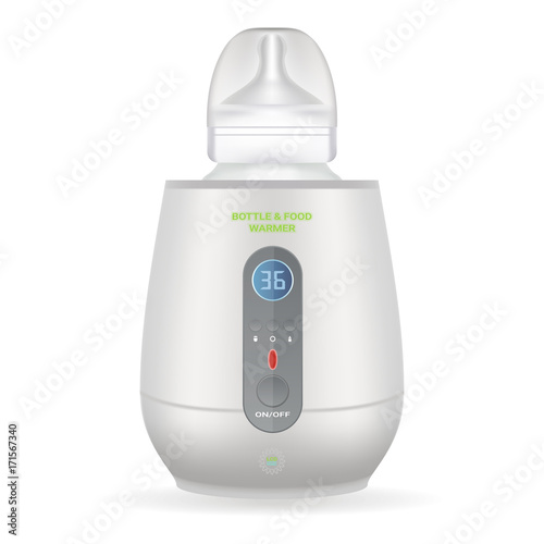 Baby Bottle Warmer With Feeding Bottle Isolated On A White Background. Vector Illustration. Products For Children