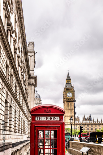London red telephone box with the Big Ben in the background