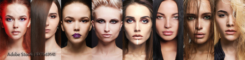 Beauty collage.Makeup beautiful girls