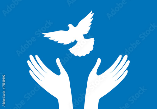 Hands with dove vector. Freedom vector illustration. Dove silhouette