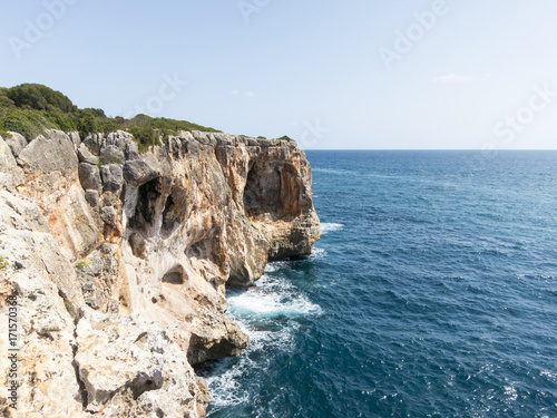 Beautiful seascape, rocky cosat in Majorca island, Mediterranean Sea.