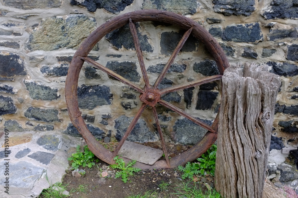 Old rusty wheel.