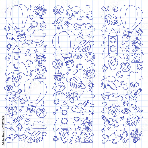 Vector set of doodle icons Notepad checked paper - creativity and inspiration, idea and imagination, innovation and discovery, think outside the box