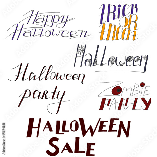 Hand Drawn Halloween Set. Holiday lettering.