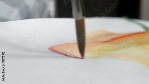 Artist painting watercolor paints on wet paper