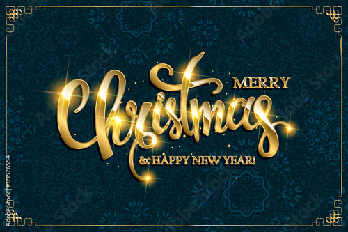 Vector Merry Christmas text with glitter elements.