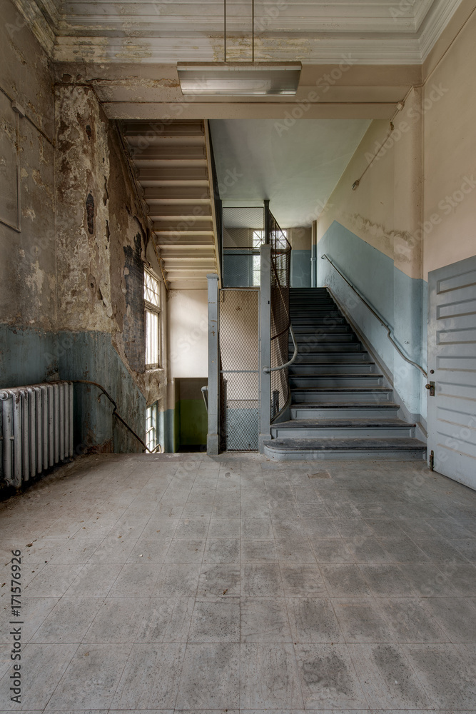 Derelict Staircase with Radiator & Door - Abandoned Theater