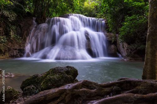 Beautiful Landscape of Waterfall in forest at Huai Mae Khamin Waterfall National Park, Kanchanaburi, Thailand