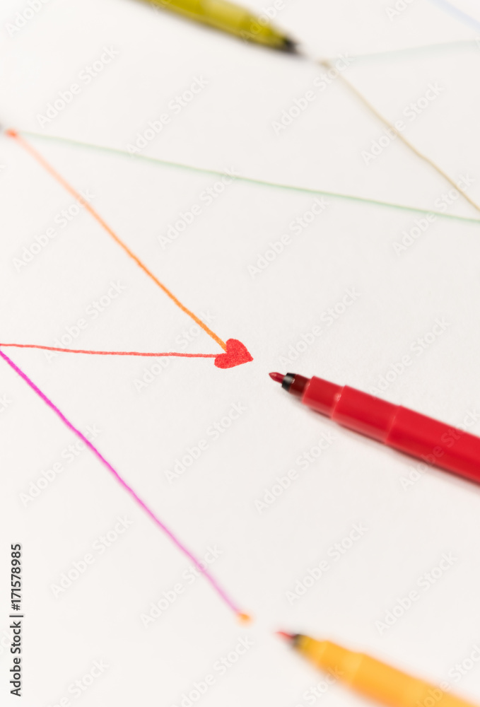 Fototapeta premium Lines for shedule painted with colorful markers on white paper