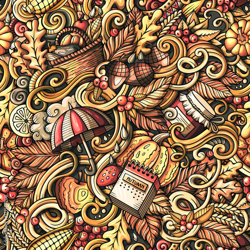 Cartoon doodles Autumn seamless pattern