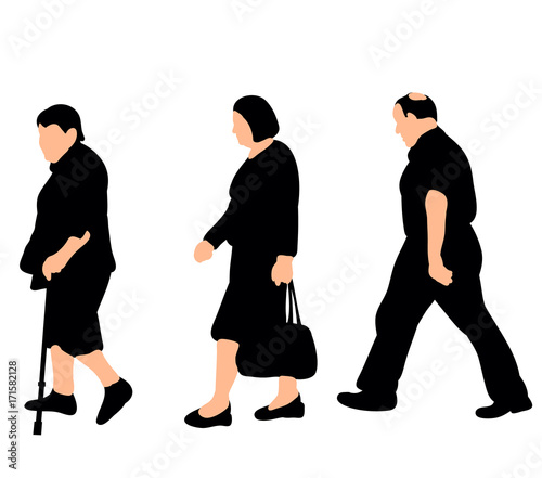 isolated silhouette elderly people go