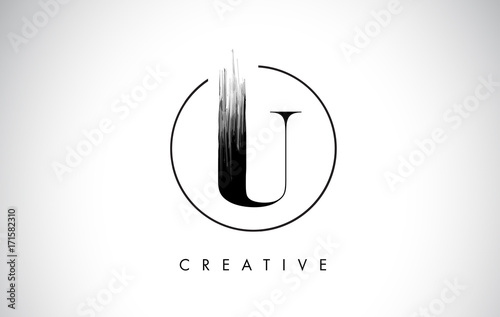 U Brush Stroke Letter Logo Design. Black Paint Logo Leters Icon.