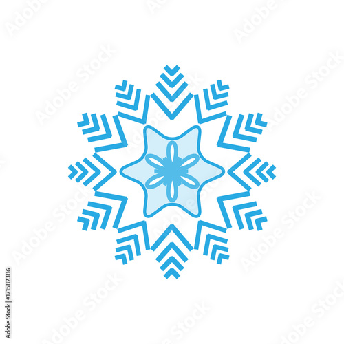 Silhouette blue snowflake on white background