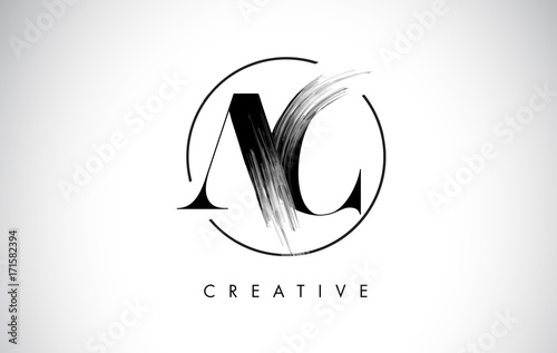AC Brush Stroke Letter Logo Design. Black Paint Logo Leters Icon.