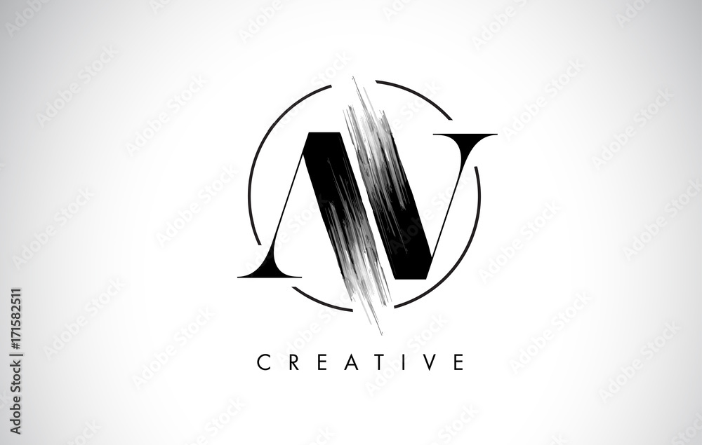 AV Brush Stroke Letter Logo Design. Black Paint Logo Leters Icon.