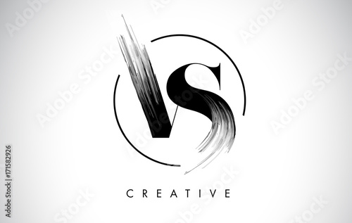 VS Brush Stroke Letter Logo Design. Black Paint Logo Leters Icon.