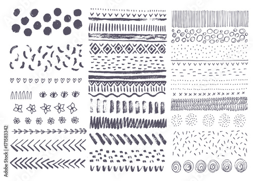 Set of vector hand drawn ink textures. Collection of hand drawn design elements.