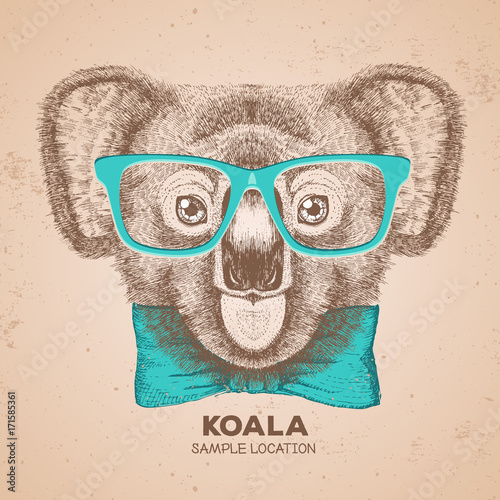 Hipster animal koala. Hand drawing Muzzle of koala