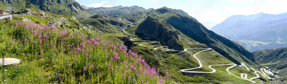 Tremola old road which leads to St. Gotthard pass - obrazy, fototapety, plakaty 