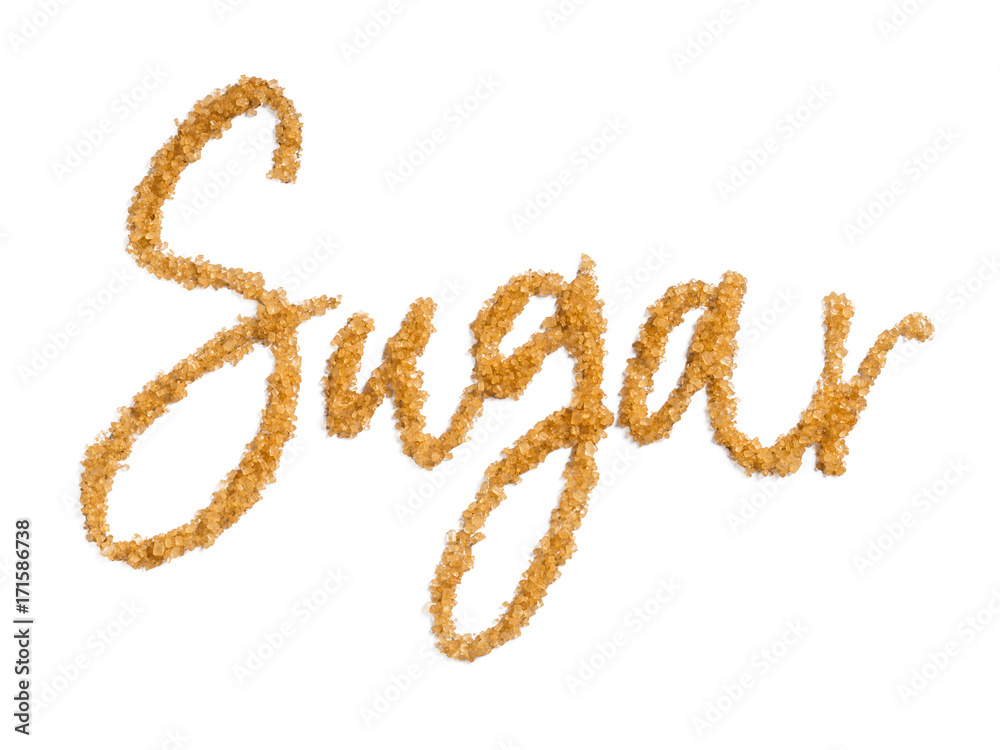word sugar from brown sugar. Isolated on white with clipping path. word sugar from brown sugar. Isolated on white with clipping path.