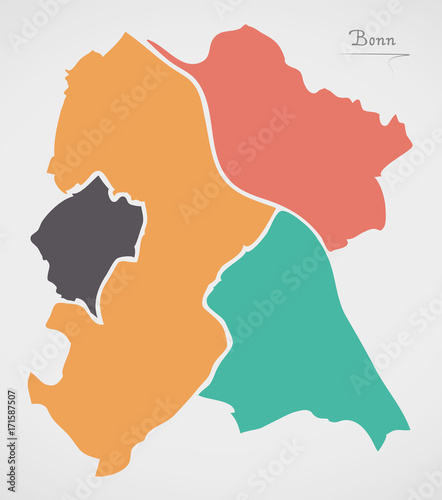 Bonn Map with boroughs and modern round shapes