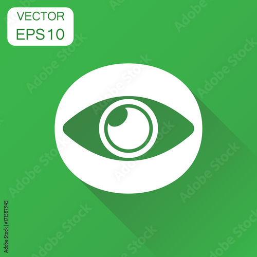 Eye icon. Business concept eyesight pictogram. Vector illustration on green background with long shadow.