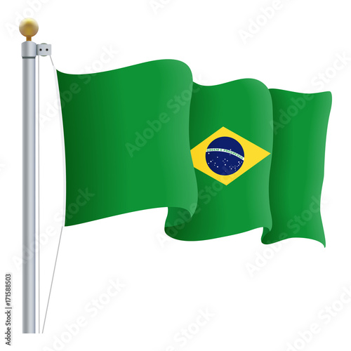 Waving Brasil Flag Isolated On A White Background. Vector Illustration. Official Colors And Proportion. Independence Day